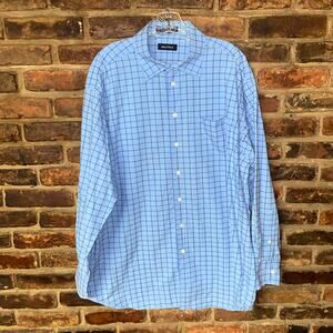 Nautica Blue Plaid Print Long Sleeve Button Down Dress Shirt Men's Size 18